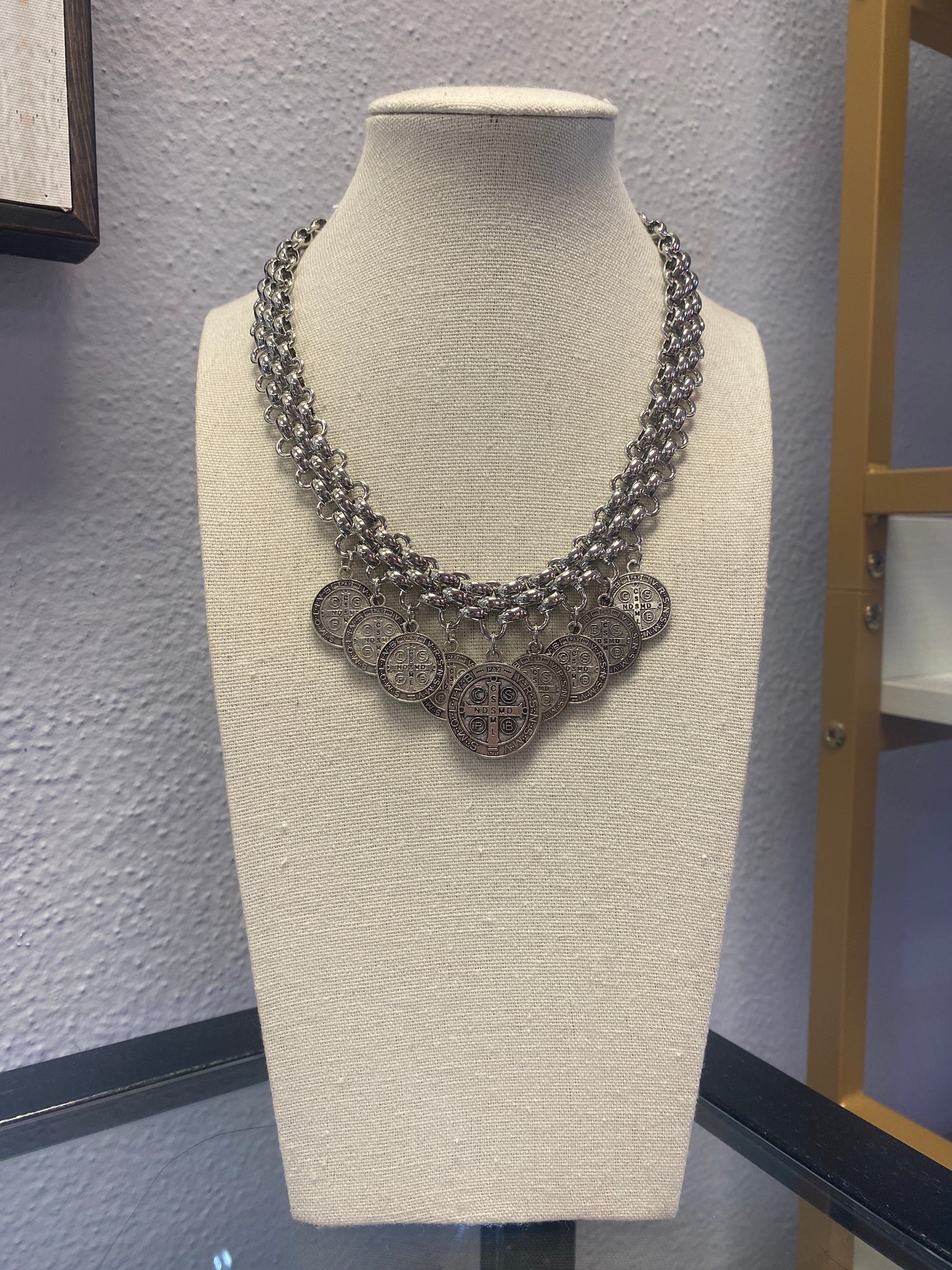 Saint Benedict Silver Thick Charm Elegance Necklace