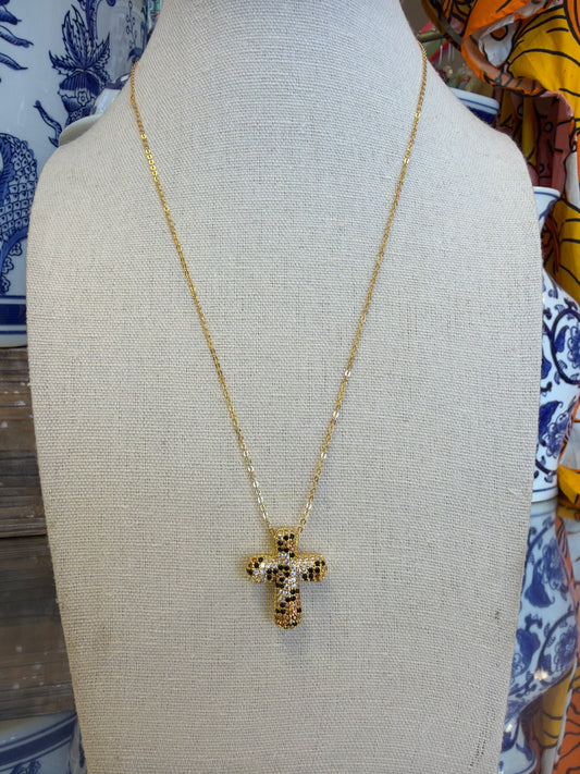 Crystal Cheetah Cross Necklace