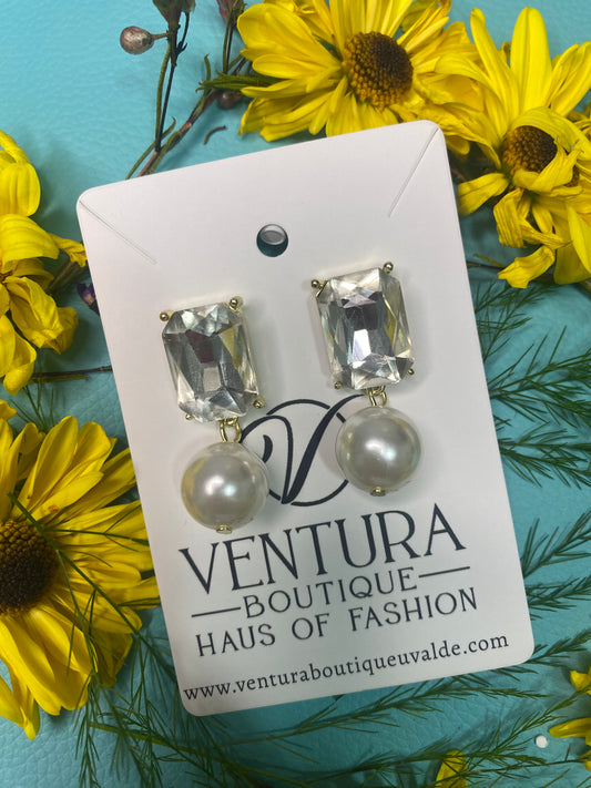 Stone Drop Pearl Post Earrings