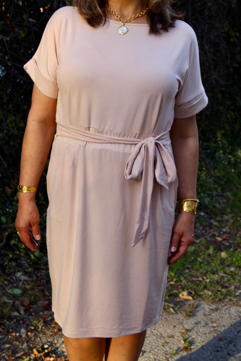 Sand Beige Tie Dress