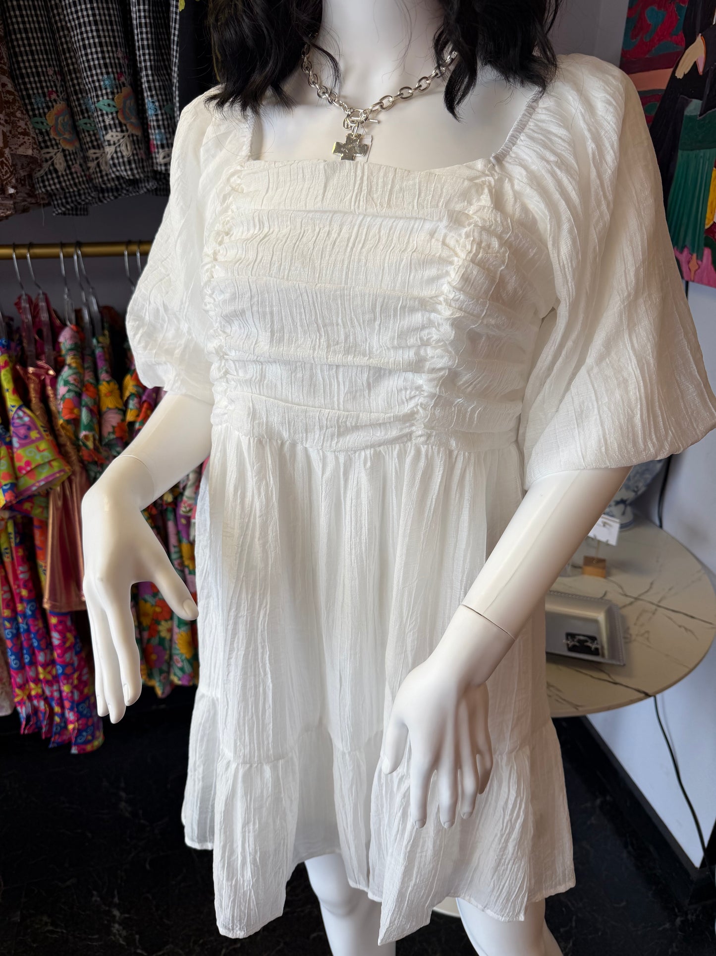 Puff Sleeved Dress With Ruched Detail