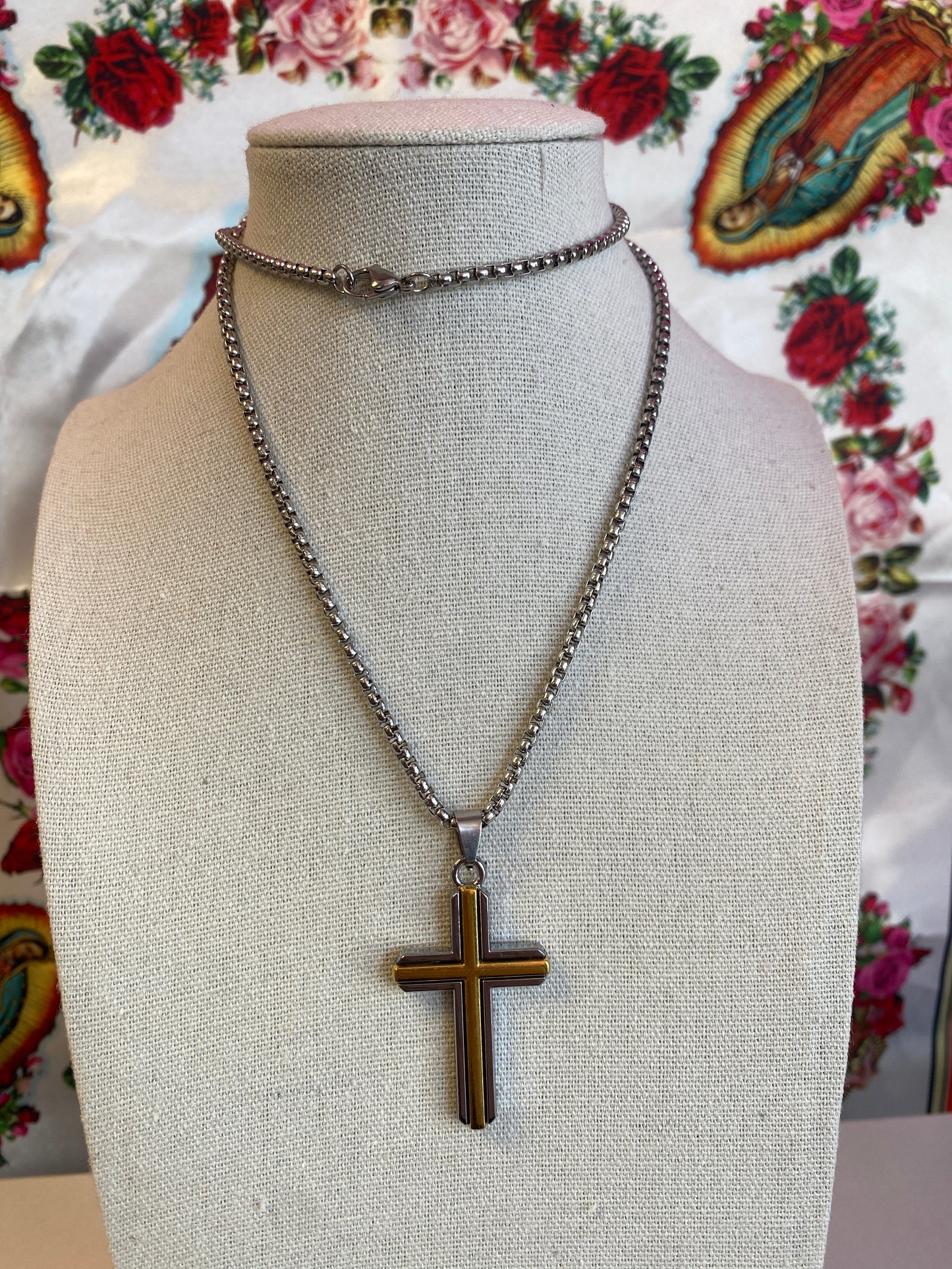 Unisex Mixed Metal Cross Necklace