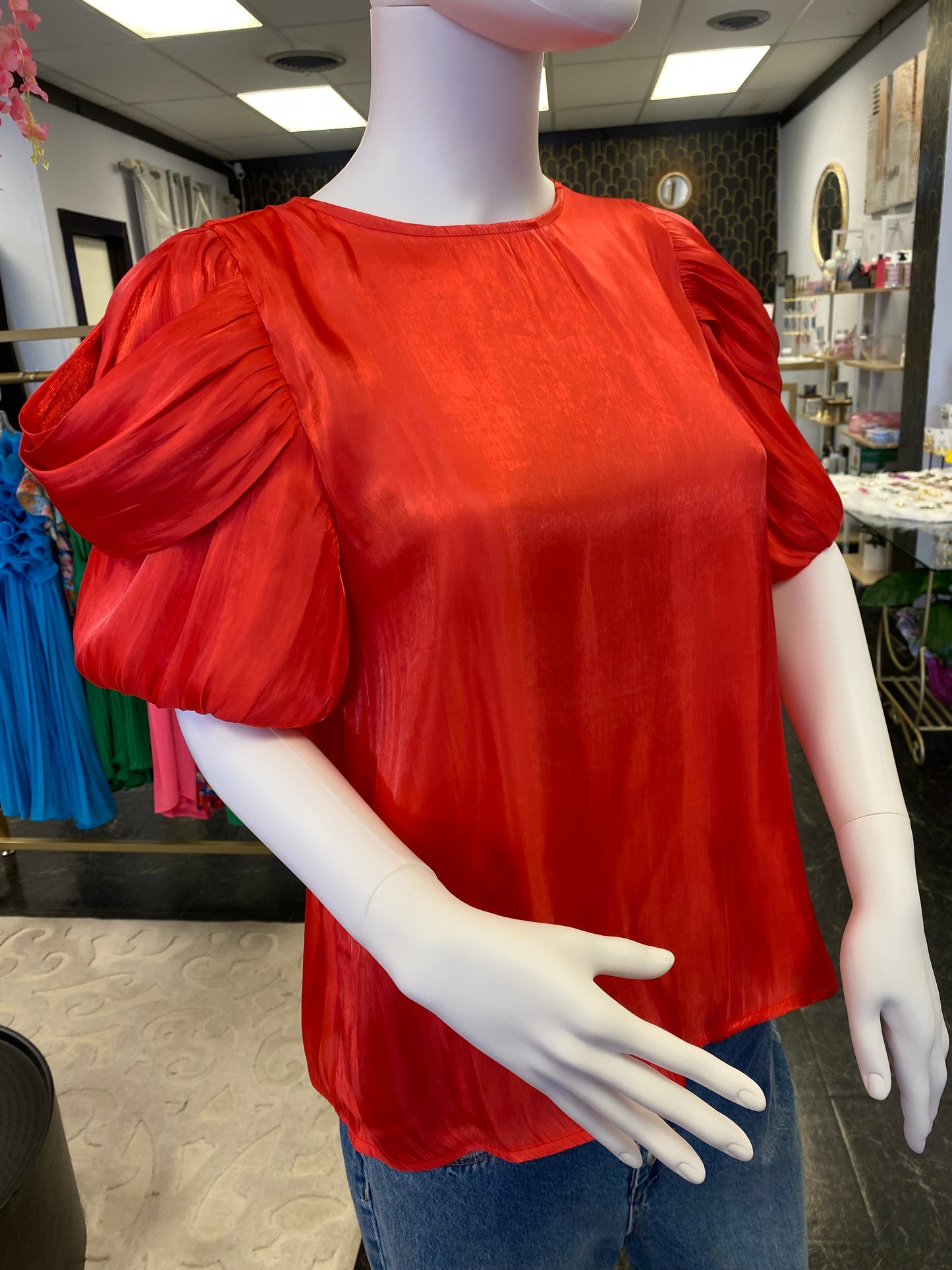 Glossy Draped Sleeves Top