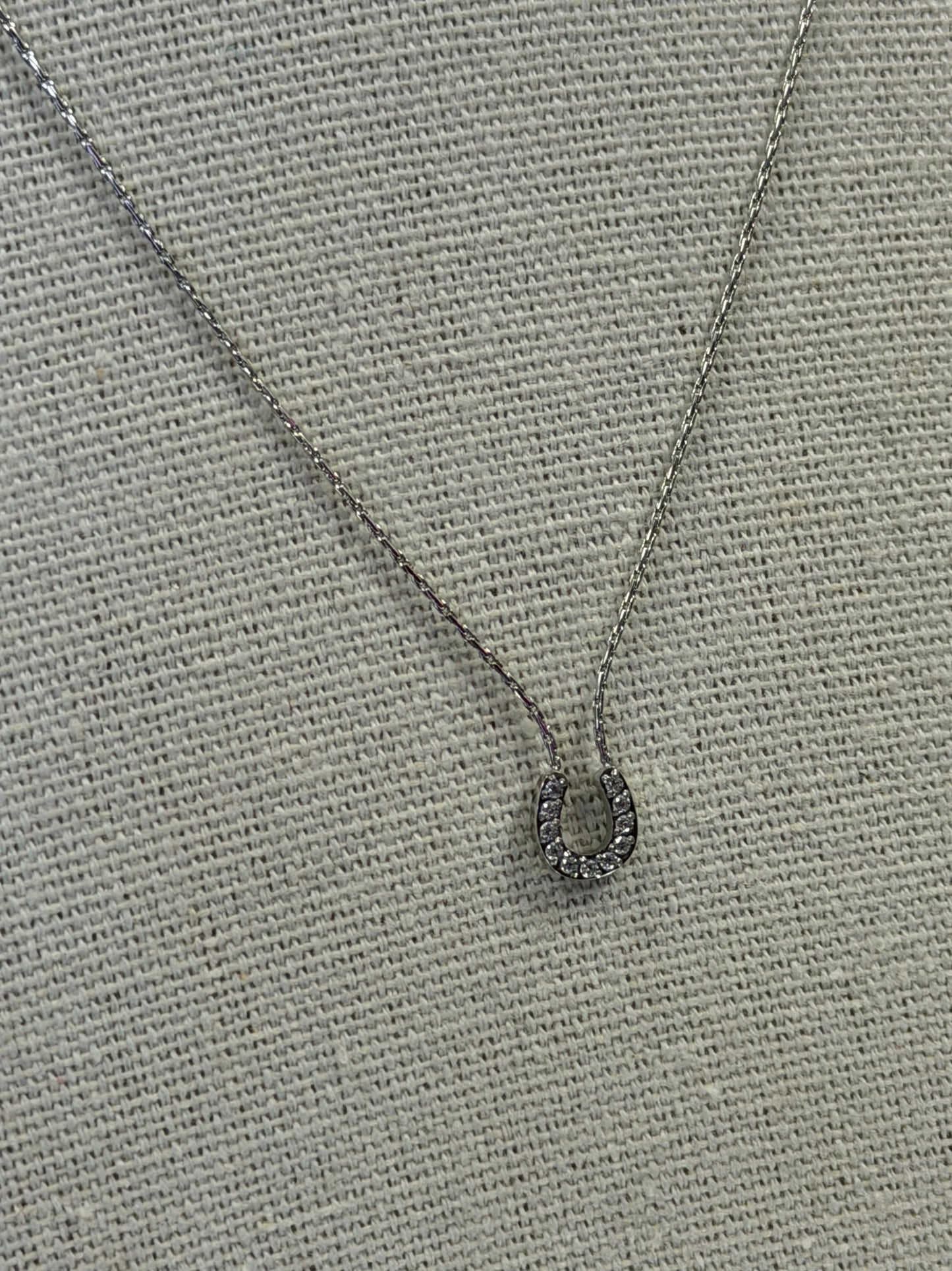 Dainty Silver Stainless Crystal Horse Shoe Necklace
