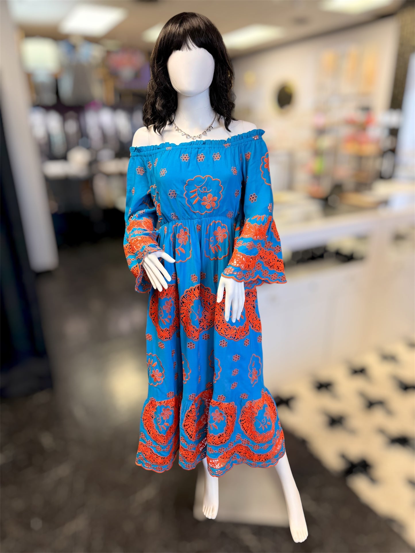 Sunny Days Blue Dress With Orange Embroidery