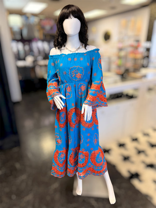Sunny Days Blue Dress With Orange Embroidery