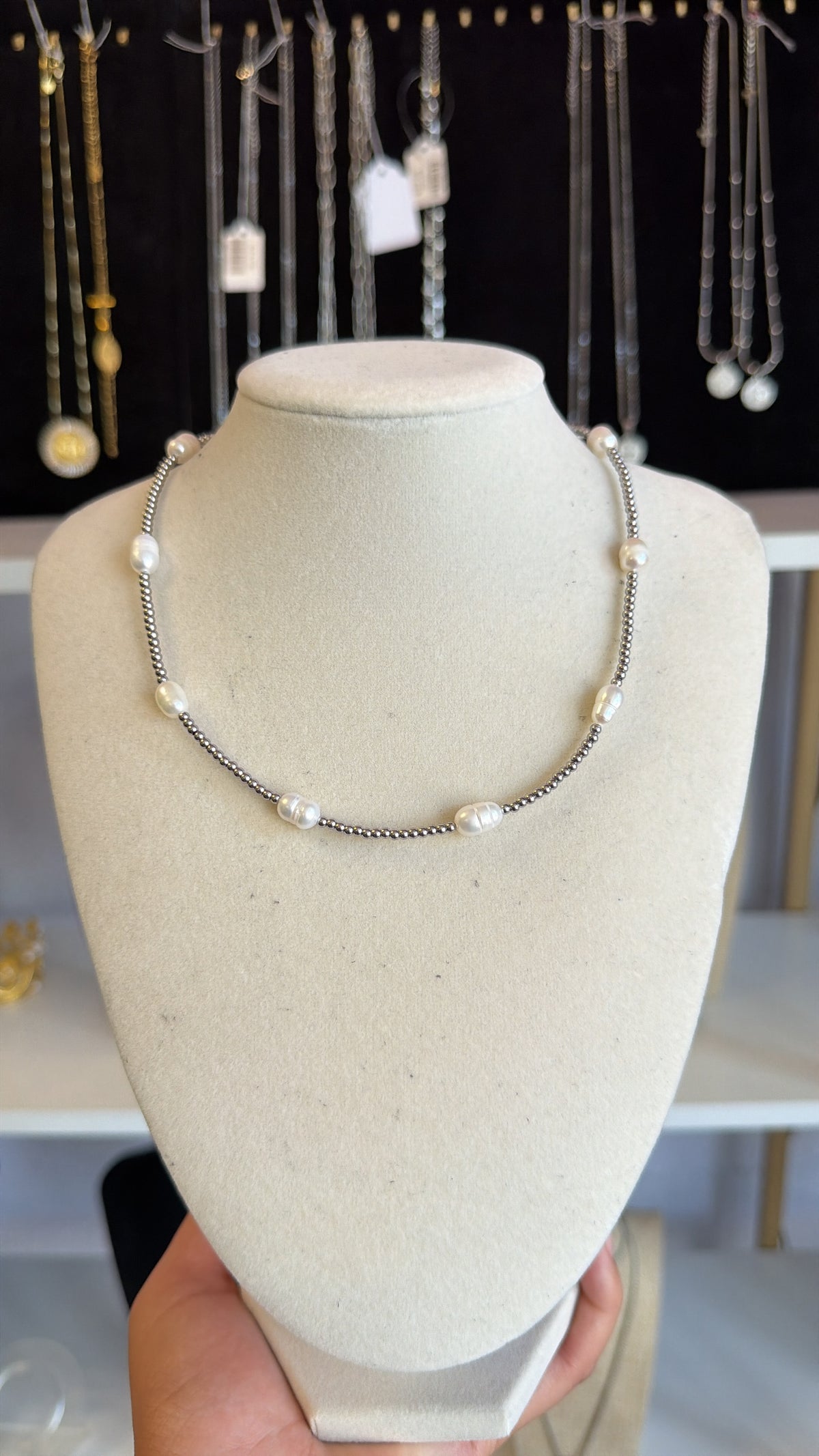 Mini Beaded Stainless & Pearl Necklace