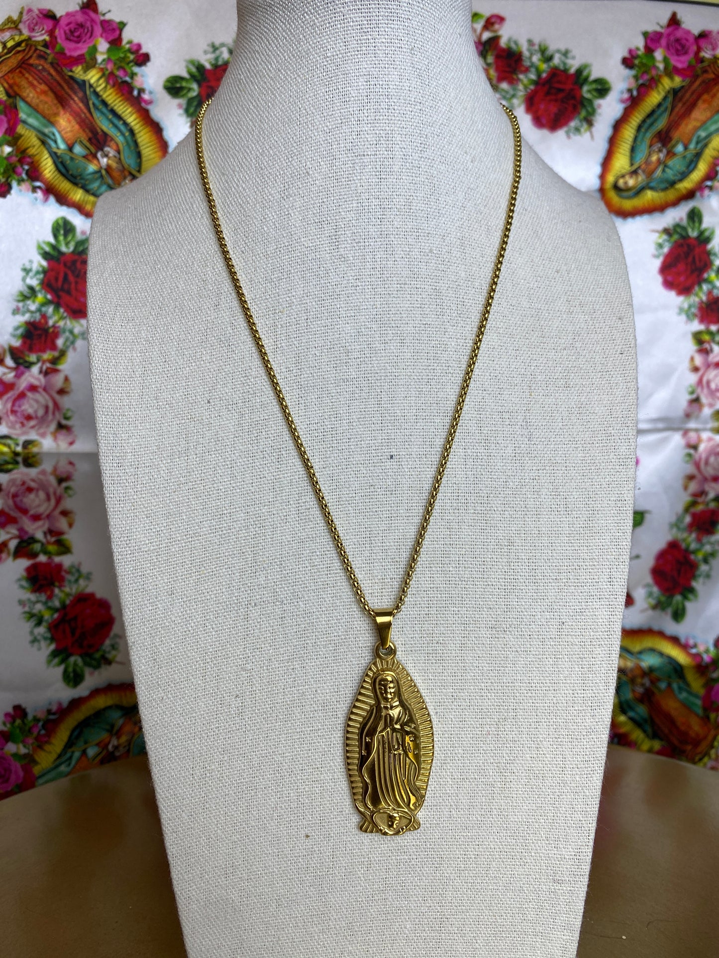 Stainless Steel Gold Plated Mother Mary Necklace