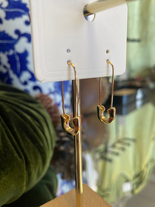 Gold Safety Pin Drop Earrings
