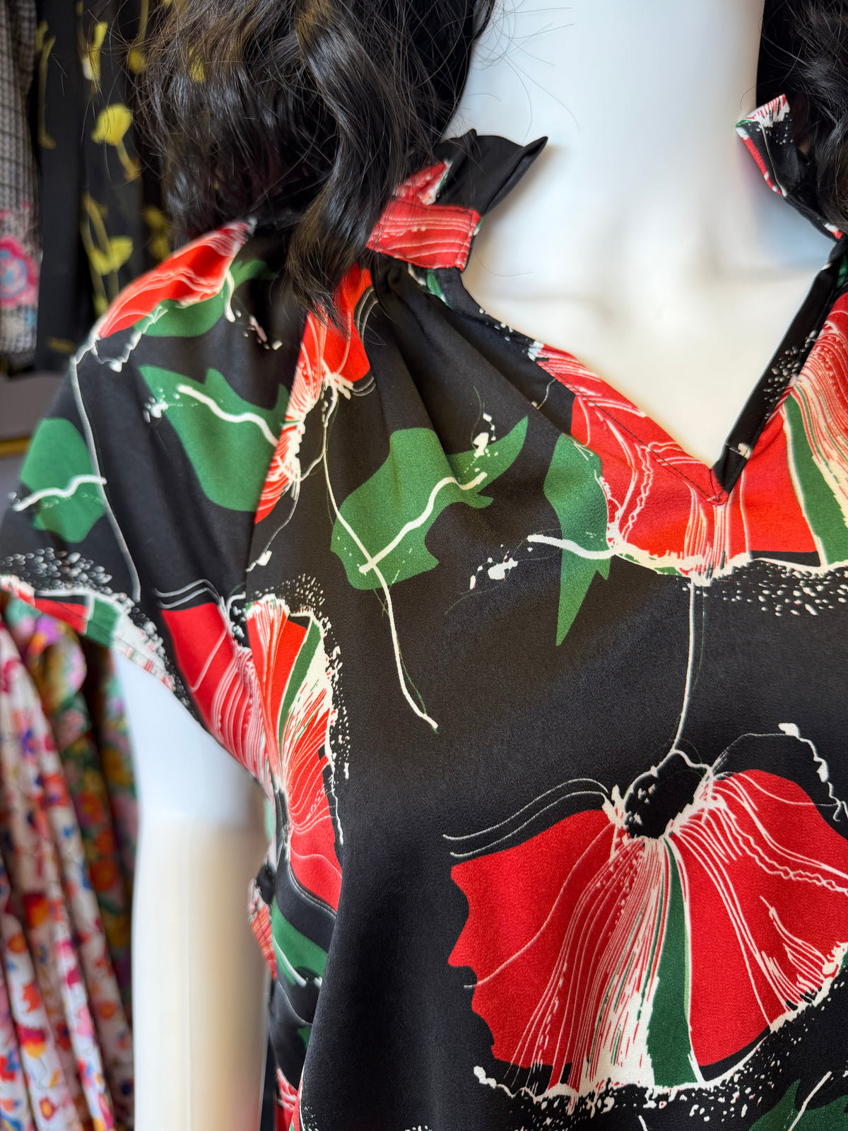 Black Floral Fan Top