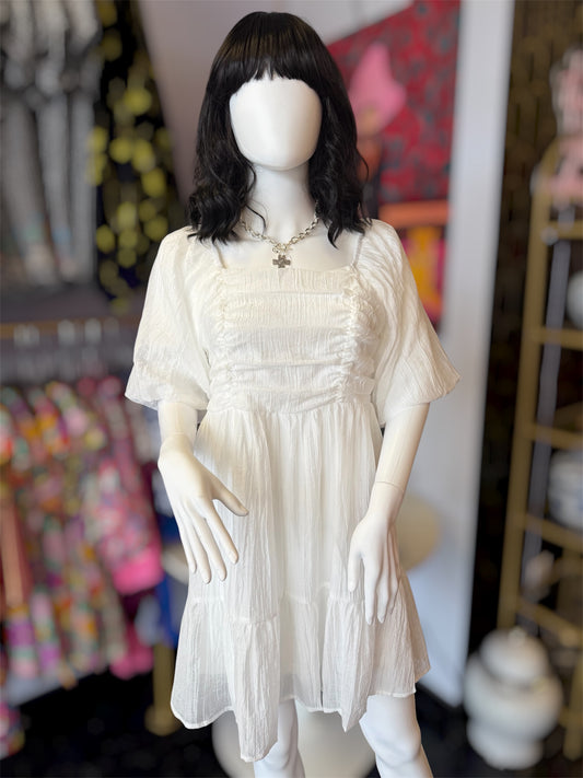 Puff Sleeved Dress With Ruched Detail