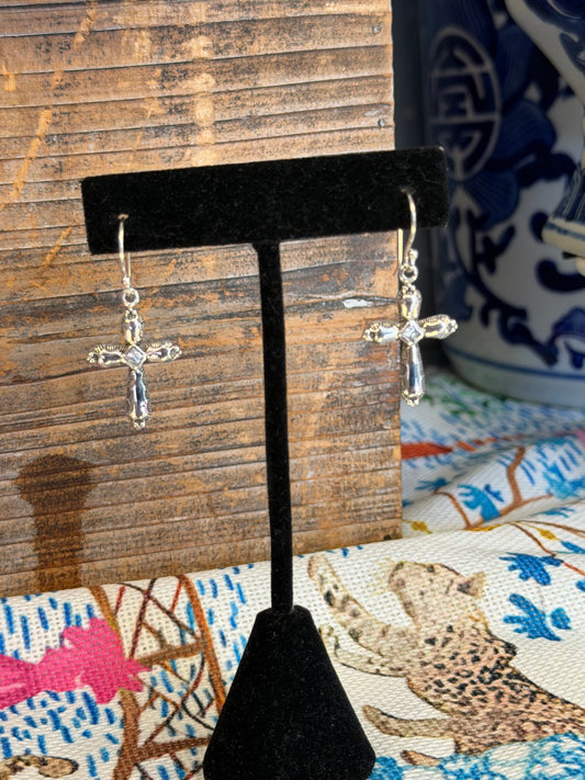 Sterling Silver Crystal Cross Earrings
