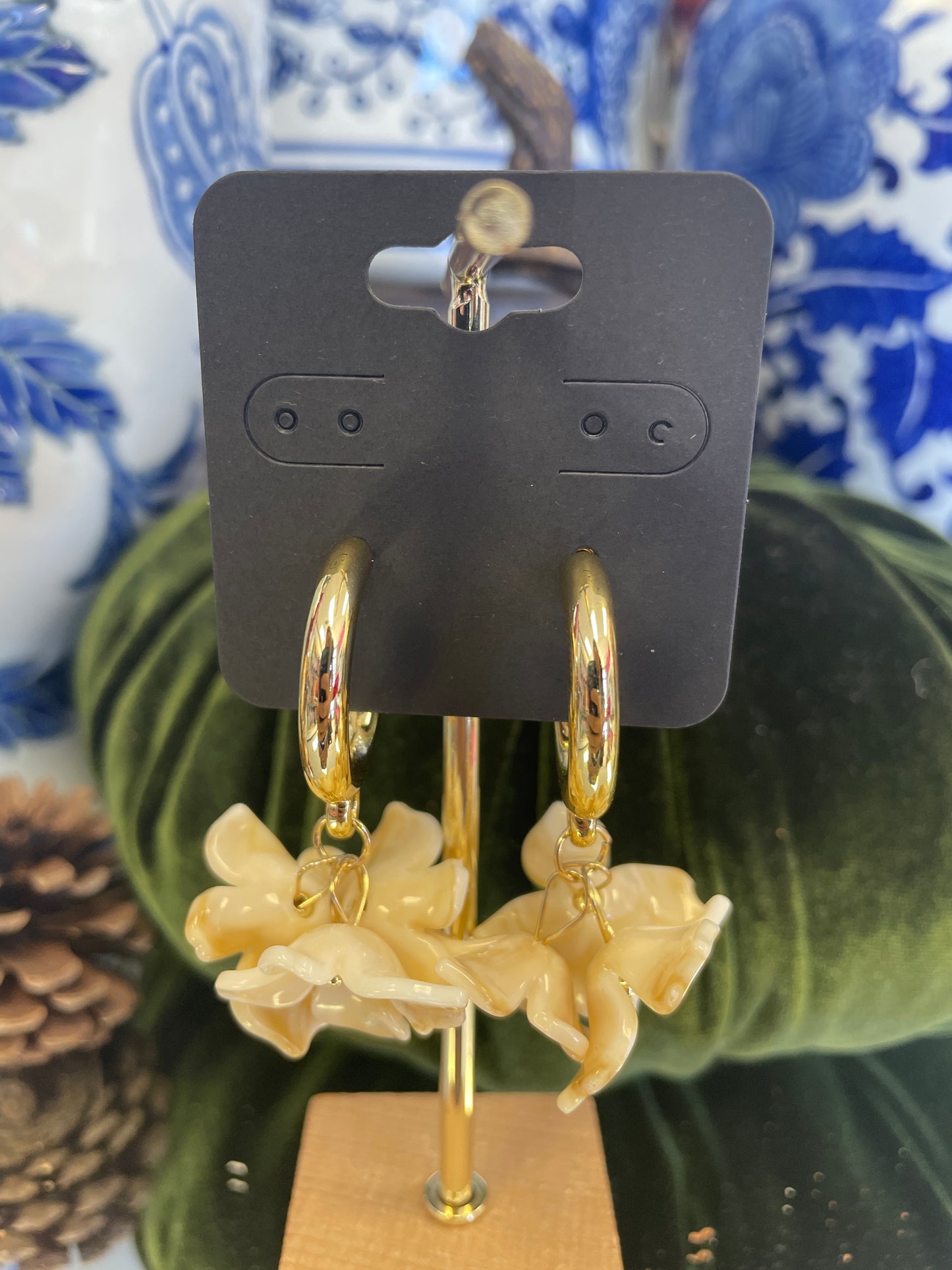 Flower Dangle Fall Hoop Earrings
