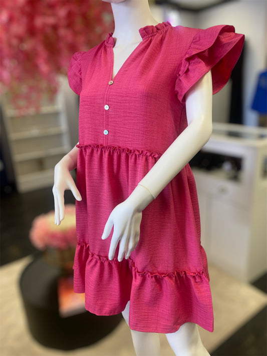 Rose Sherbet Ruffle Sleeve Dress