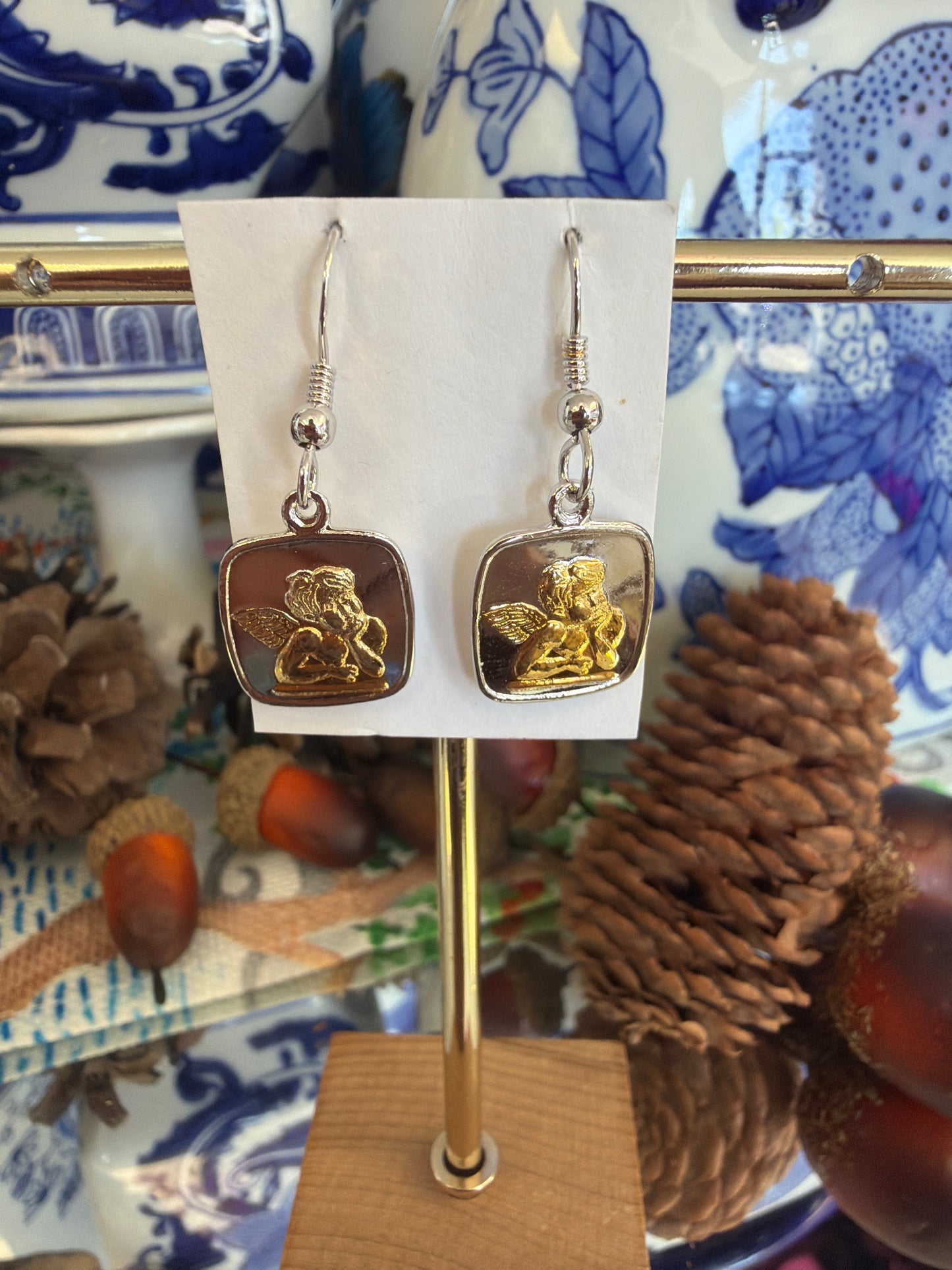 Sterling Silver Gold Plated Angel Earrings