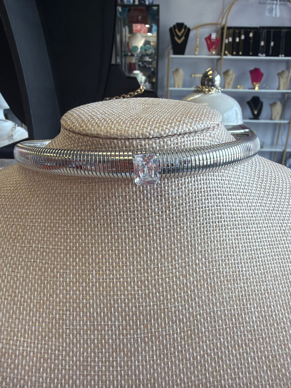 Stainless Steel Crystal Collar Necklace
