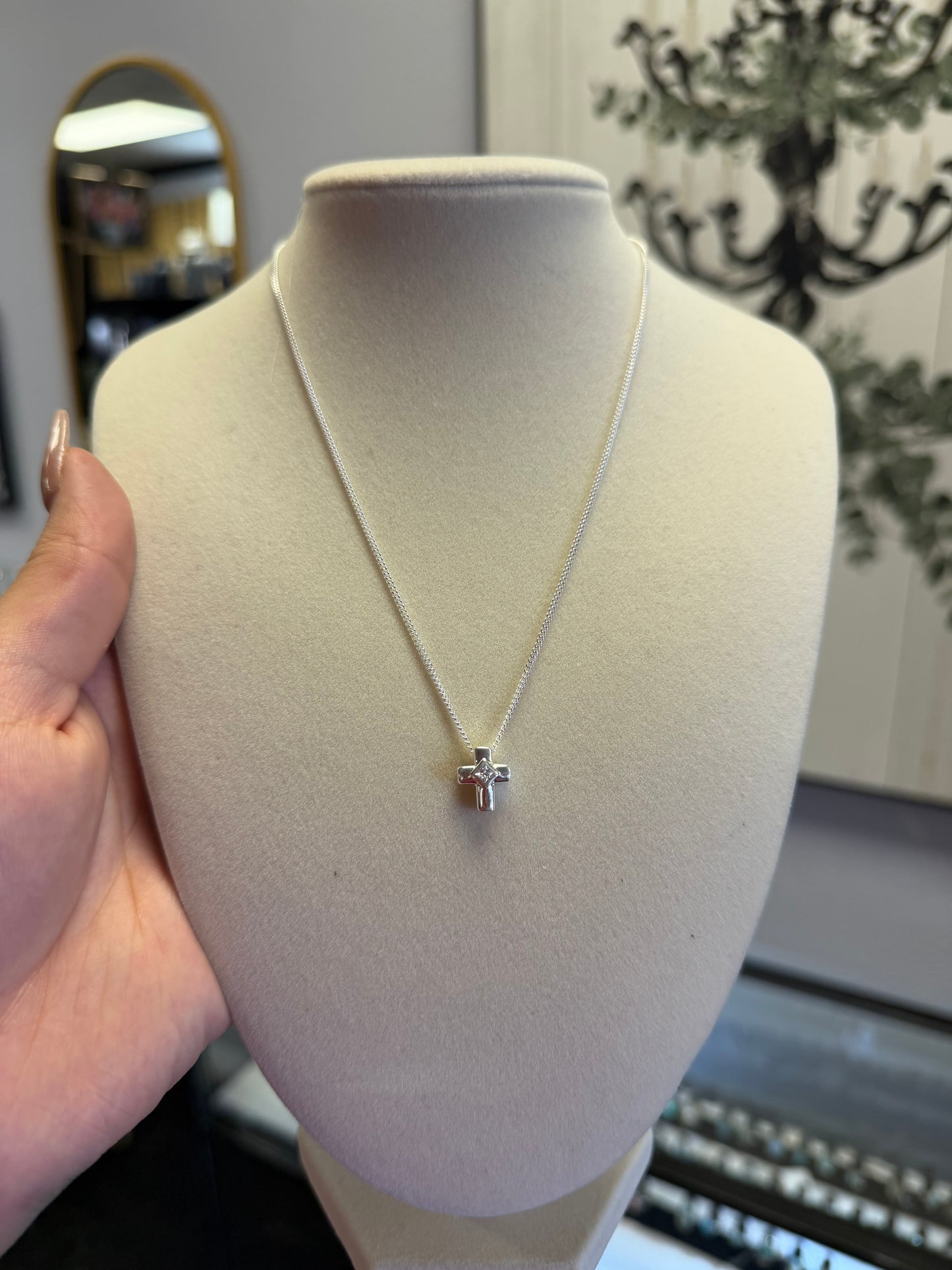 Sterling Silver Crystal Cross Necklace