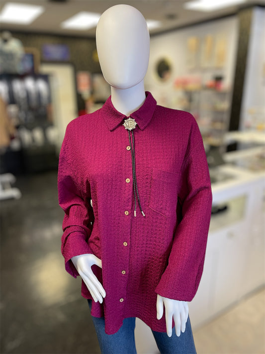Magenta Textured Button-down Top