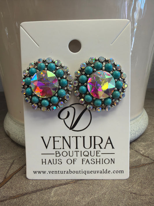 Stud Blue & AB Stone Earrings