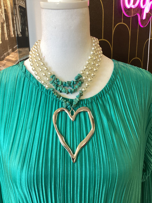 Turquoise Pearl Heart Layered Necklace