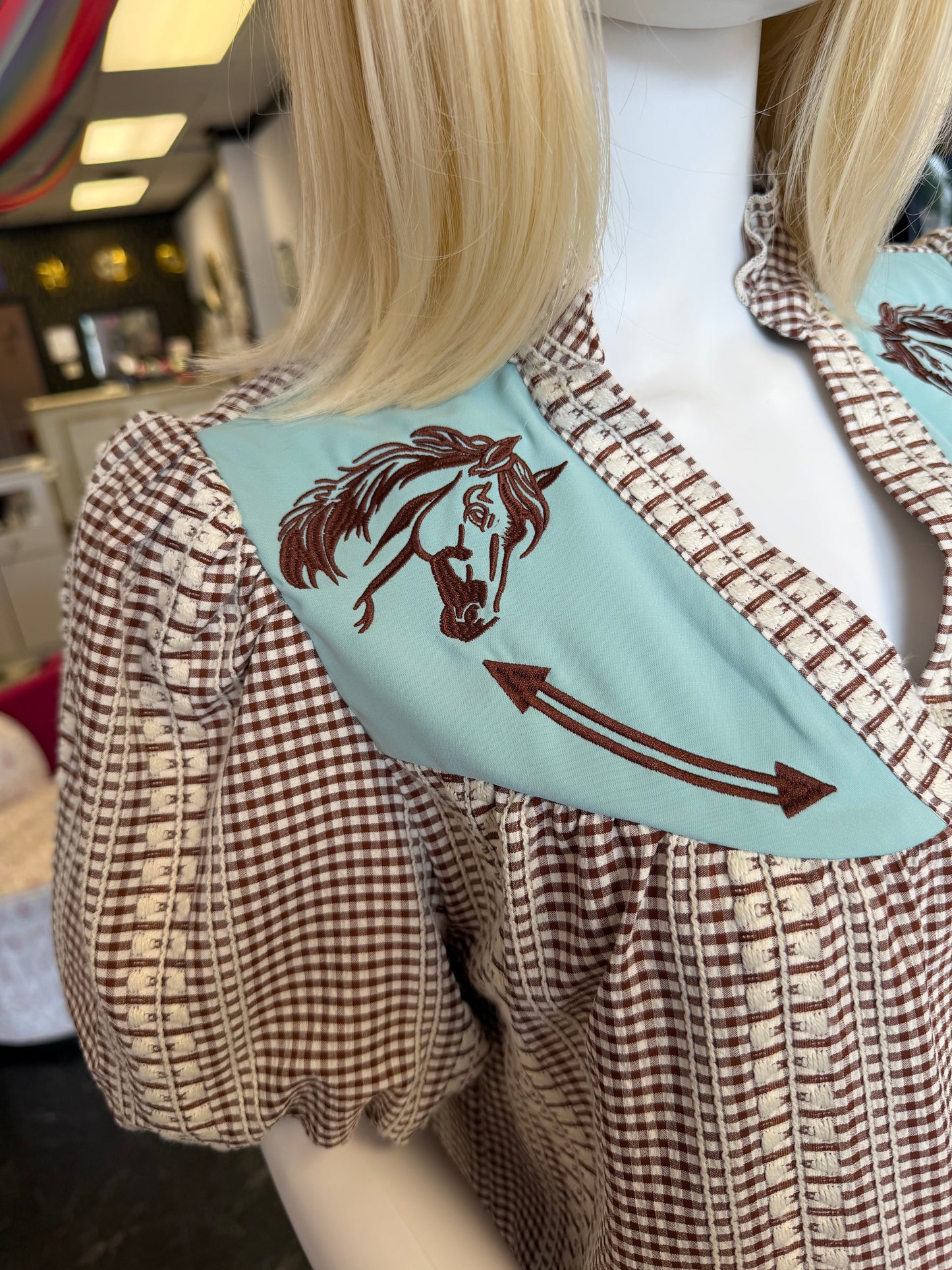 Westa Brown & Blue Embroidered Blouse