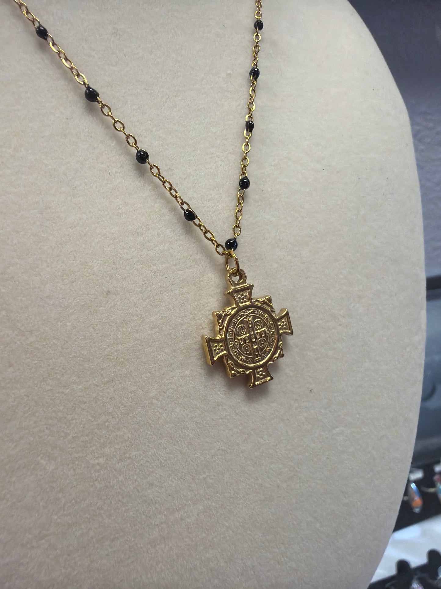 Gold plated Saint Benedict Charm Necklace