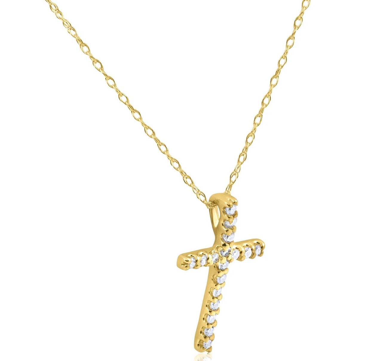 1/10 ct Diamond Cross Pendant 10K Yellow Gold (1/2 inch tall)