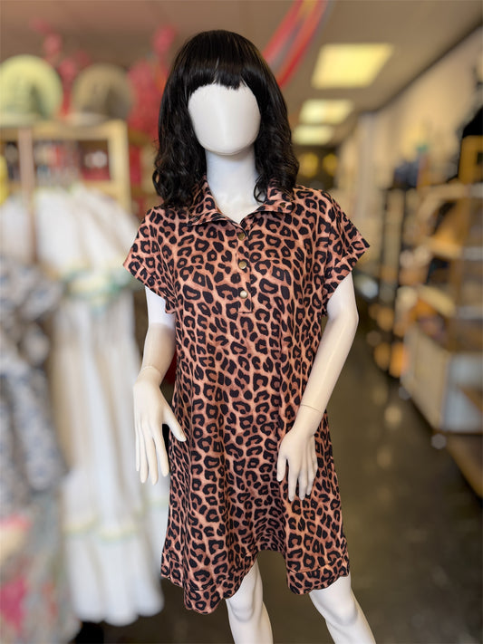 Cheetah Dress With Scalloped Detail Collar