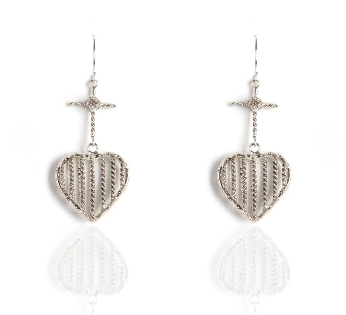 Caged Heart Small Earrings Silver