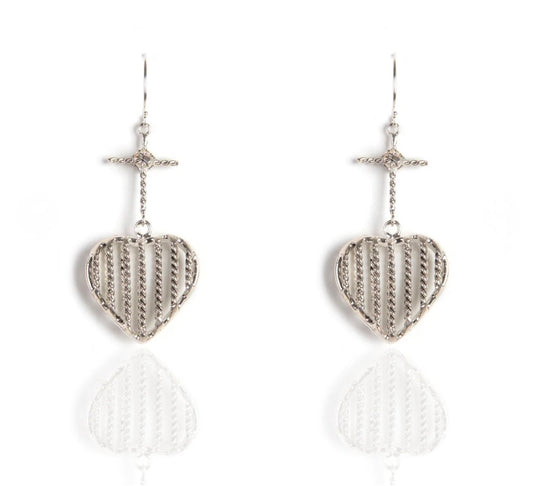 Caged Heart Small Earrings Silver