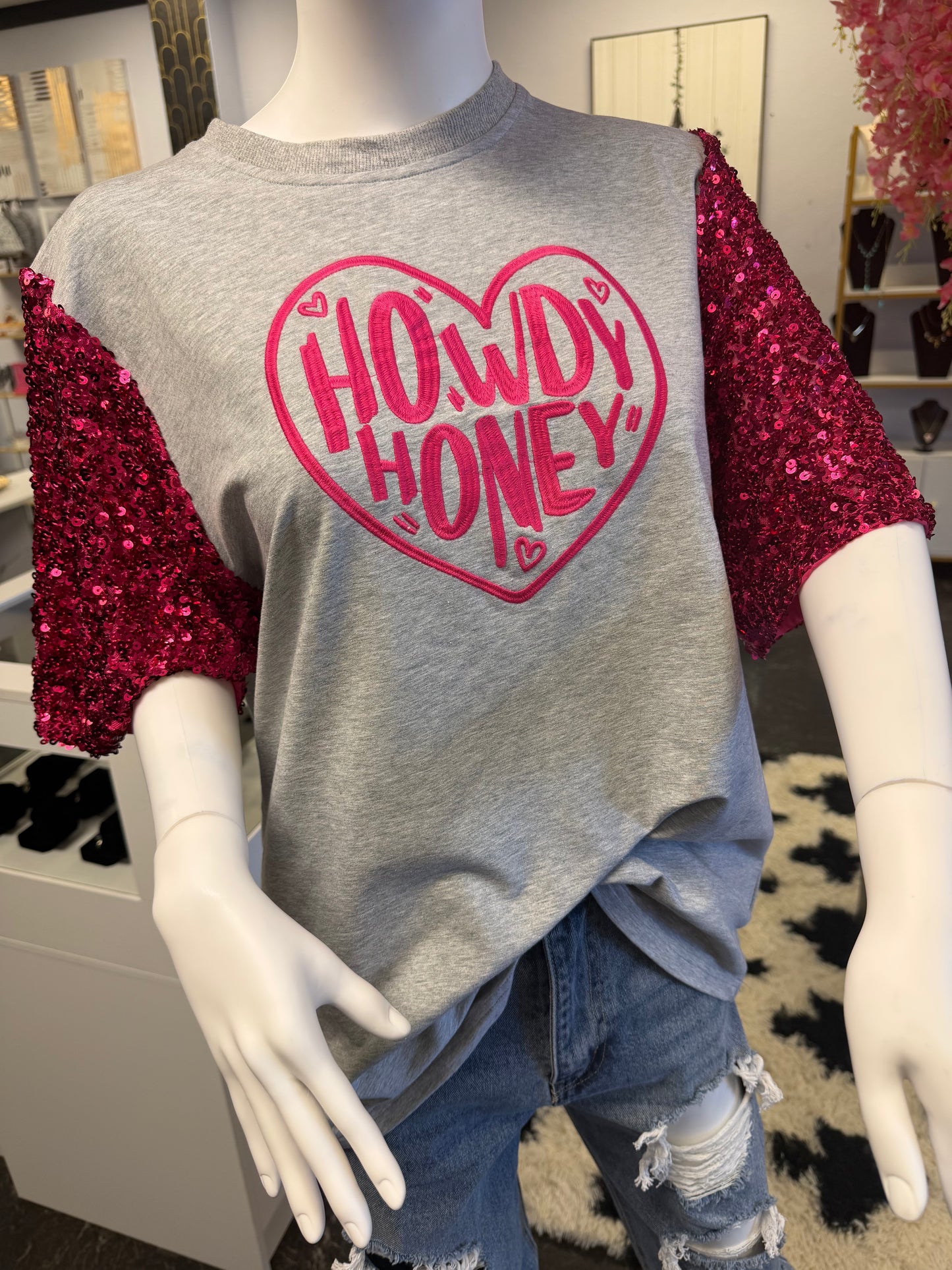 Howdy Honey Sequin Sleeve Top