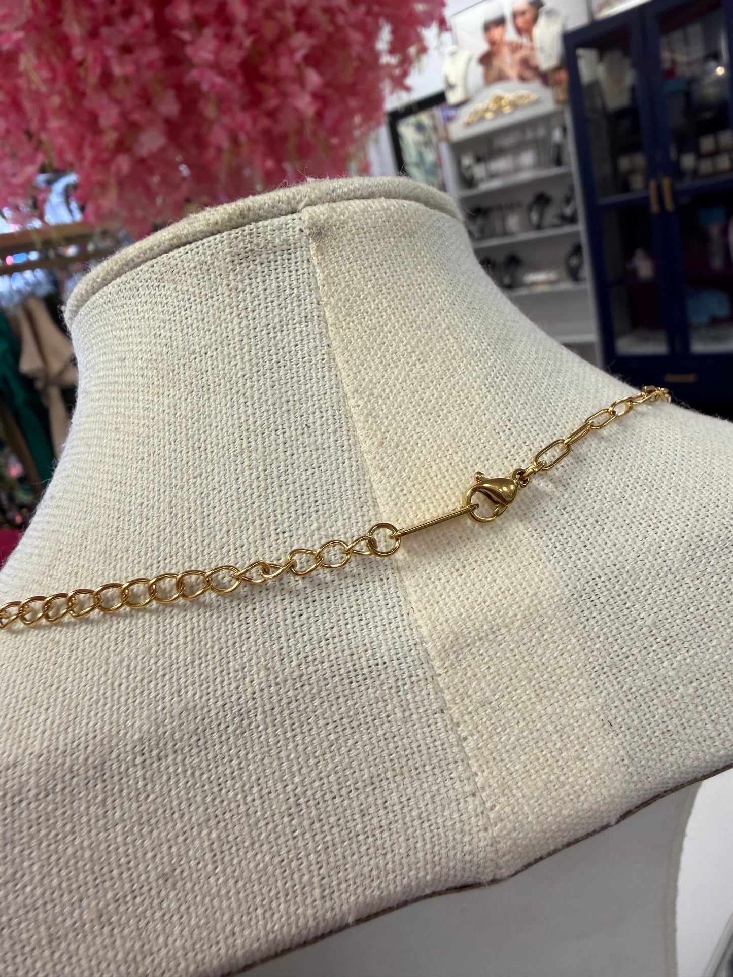S.S Gold Plated Paper Clip Chain Crystal Necklace