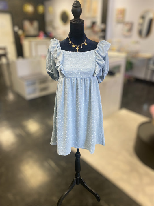Baby Blue Swiss Dot Baby Doll Dress
