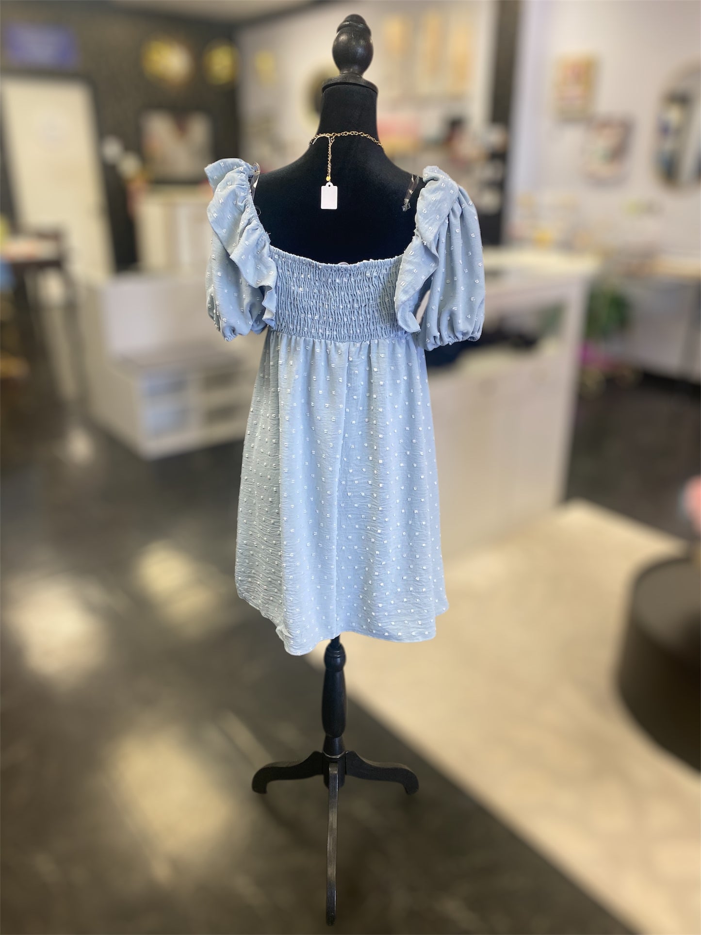 Baby Blue Swiss Dot Baby Doll Dress
