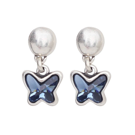 Handmade Butterfly Pewter Crystal Earrings - 1914