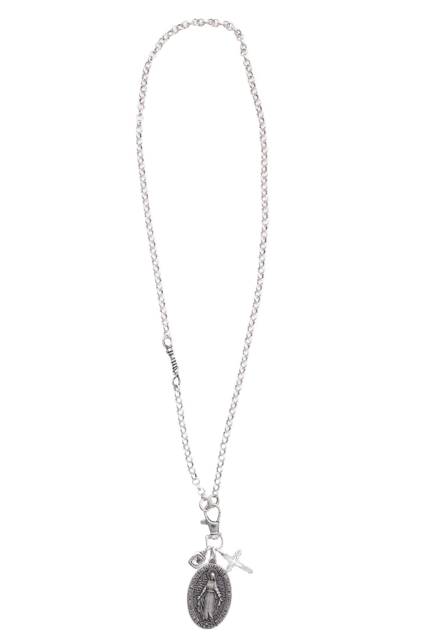 Handmade Virgin Mary Crystal Pewter Necklace - 4005