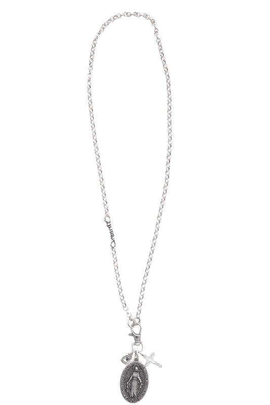 Handmade Virgin Mary Crystal Pewter Necklace - 4005