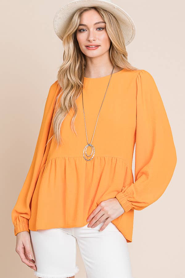 ORANGE RUFFLED HEM BLOUSE