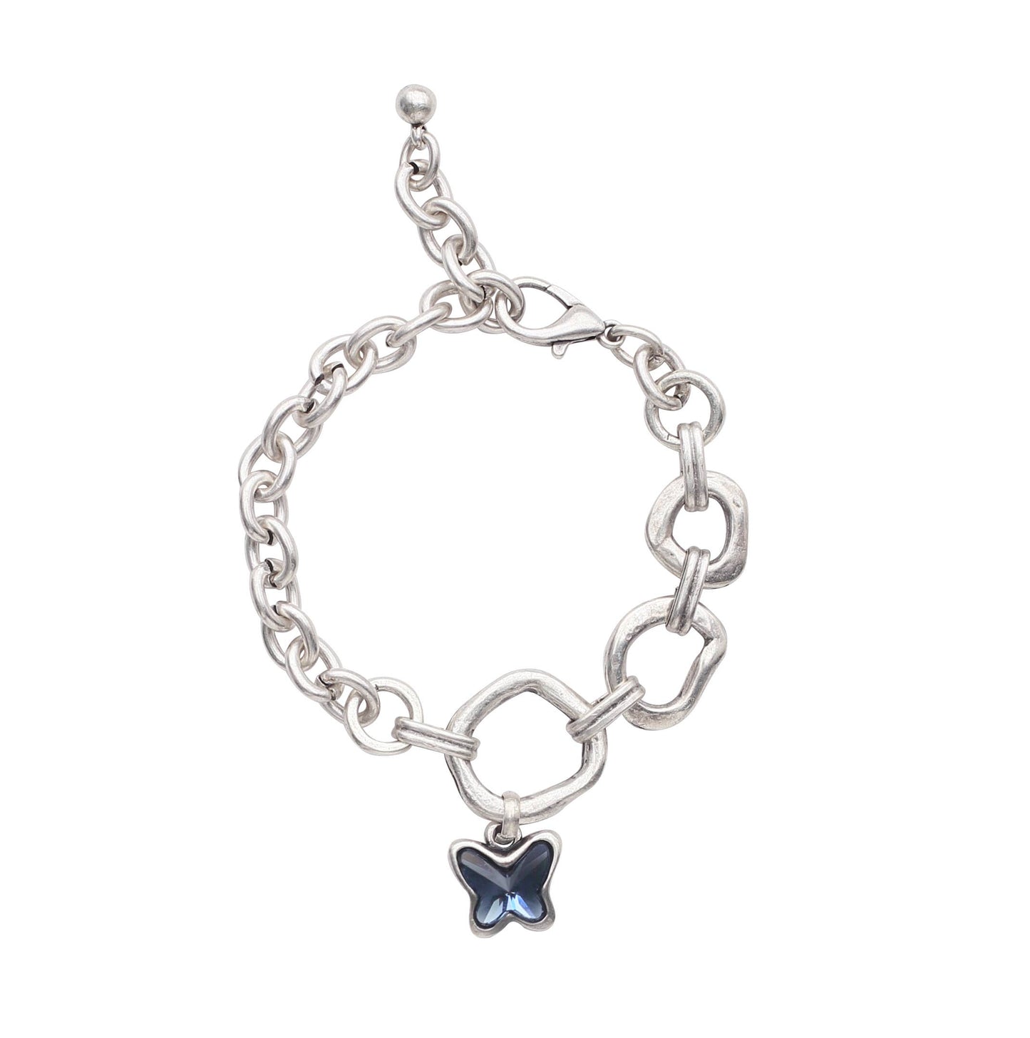 Handmade Butterfly Blue Crystal Pewter Bracelet - 2937