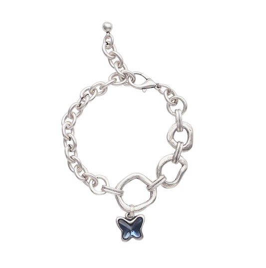 Handmade Butterfly Blue Crystal Pewter Bracelet - 2937