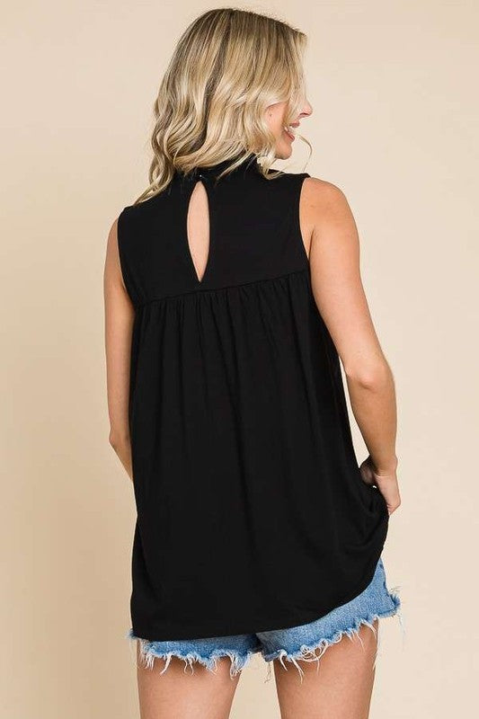 Sleeveless Ruching Flare Tank Top