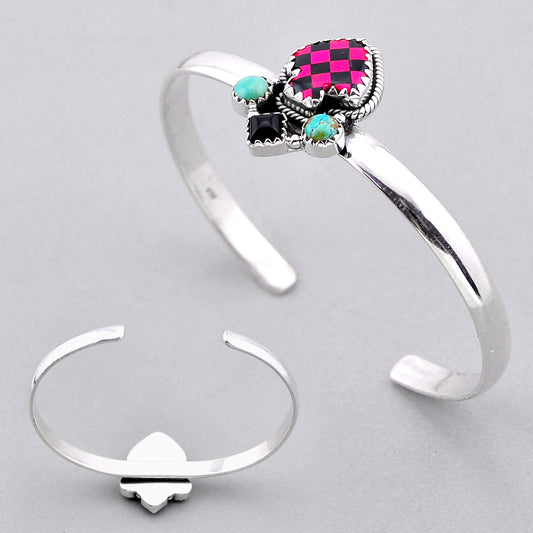 Arizona MOJAVE turquoise strip opal onyx 925 silver adjustable bangle