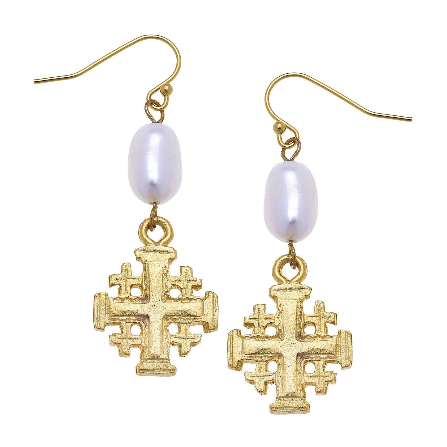 Gold Multi Cross and Freshwater Pearl Earrings