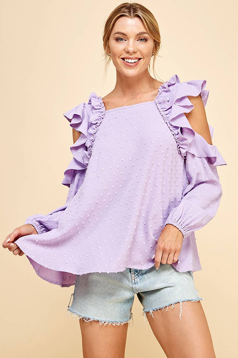 LAVENDER COLD SHOULDER SELF DOT BLOUSE