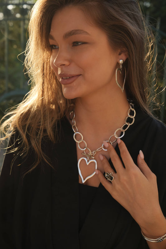 Handmade Heart Pewter Necklace - 3860