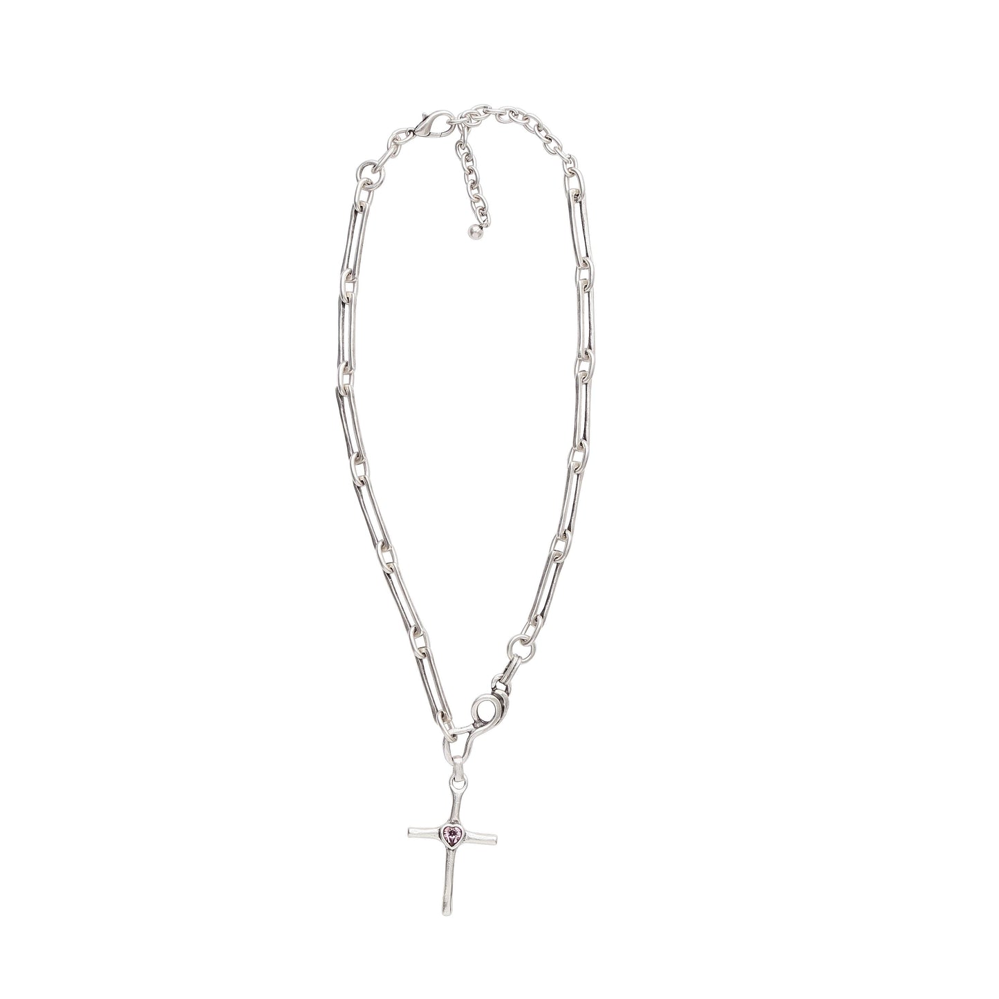 Handmade Cross Crystal Pewter Necklace - 3978