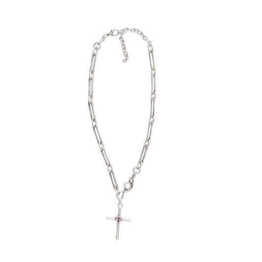Handmade Cross Crystal Pewter Necklace - 3978