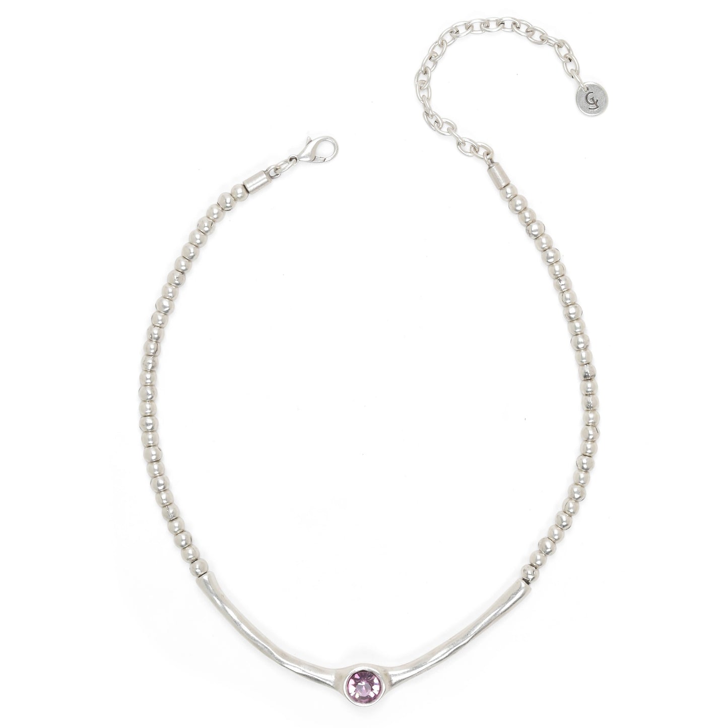 Handmade Crystal Pewter Necklace - NN3518 Pink
