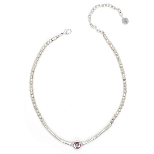 Handmade Crystal Pewter Necklace - NN3518 Pink