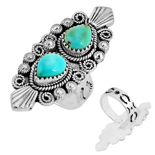 king man turquoise 925 silver adjustable ring size 7